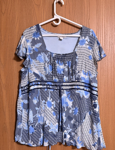 Top para mujer Dressbarn talla 3X Babydoll azul estampado cachemir - Imagen 1 de 7