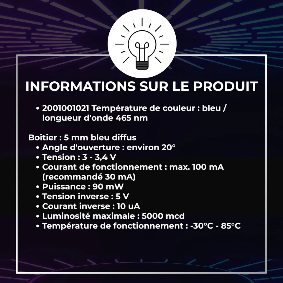 LED Diodes électroluminescentes 5mm couleur Bleu Ultra-lumineux 5000 mcd 100 ... - Photo 2/4