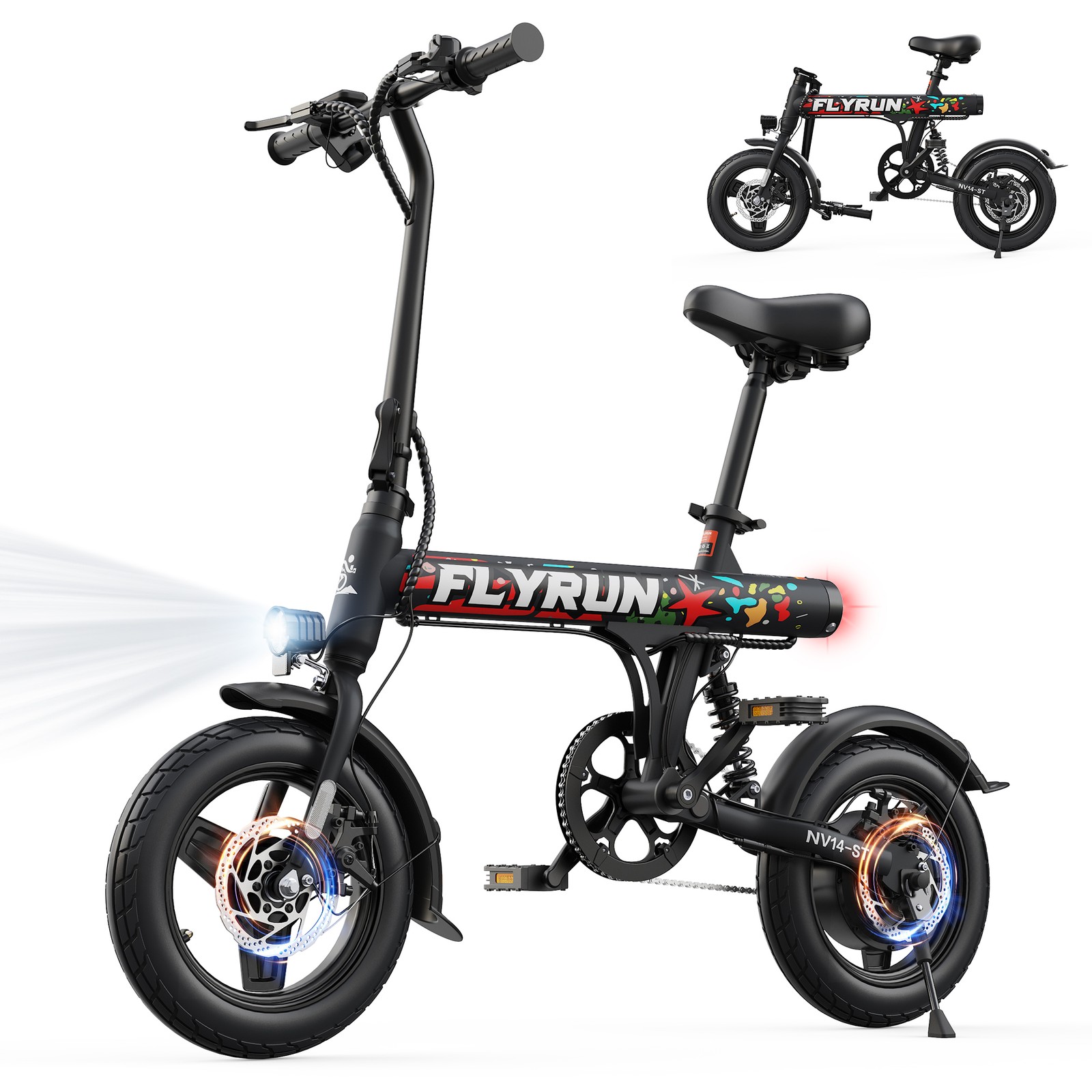FLYRUN 500W Electric Bike 14 Folding E-Bike 36V Battery 20MP