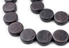 Dark Grey Circular Natural Wood Beads 15x15mm Flat 16 Inch Strand