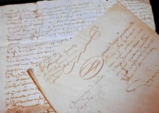 1620 lot of 2 antique parchment documents handwritten manuscripts calligraphy