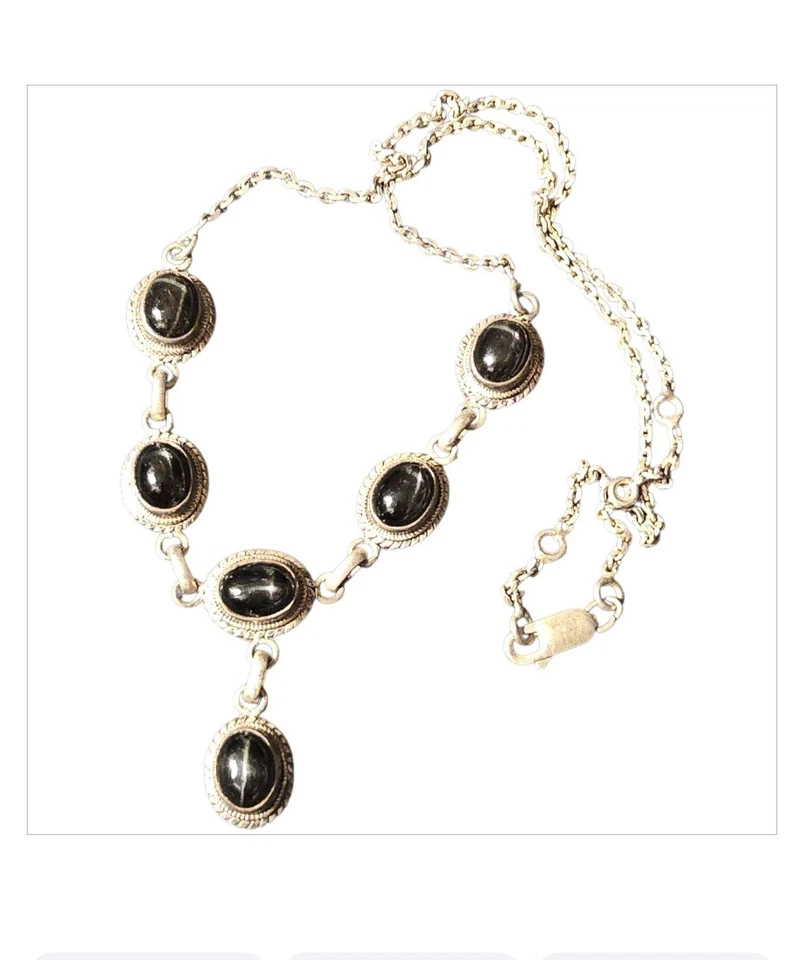 1980s Arenas Taxco Mexico Sterling Silver black star diopside Necklace  - Image 4 of 4
