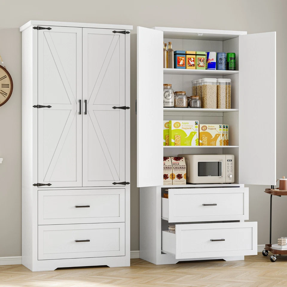 Pantry Organizers and Storage Cabinet, 71” Barn Door Kitchen Cabinet for Kitchen - Image 4 of 4