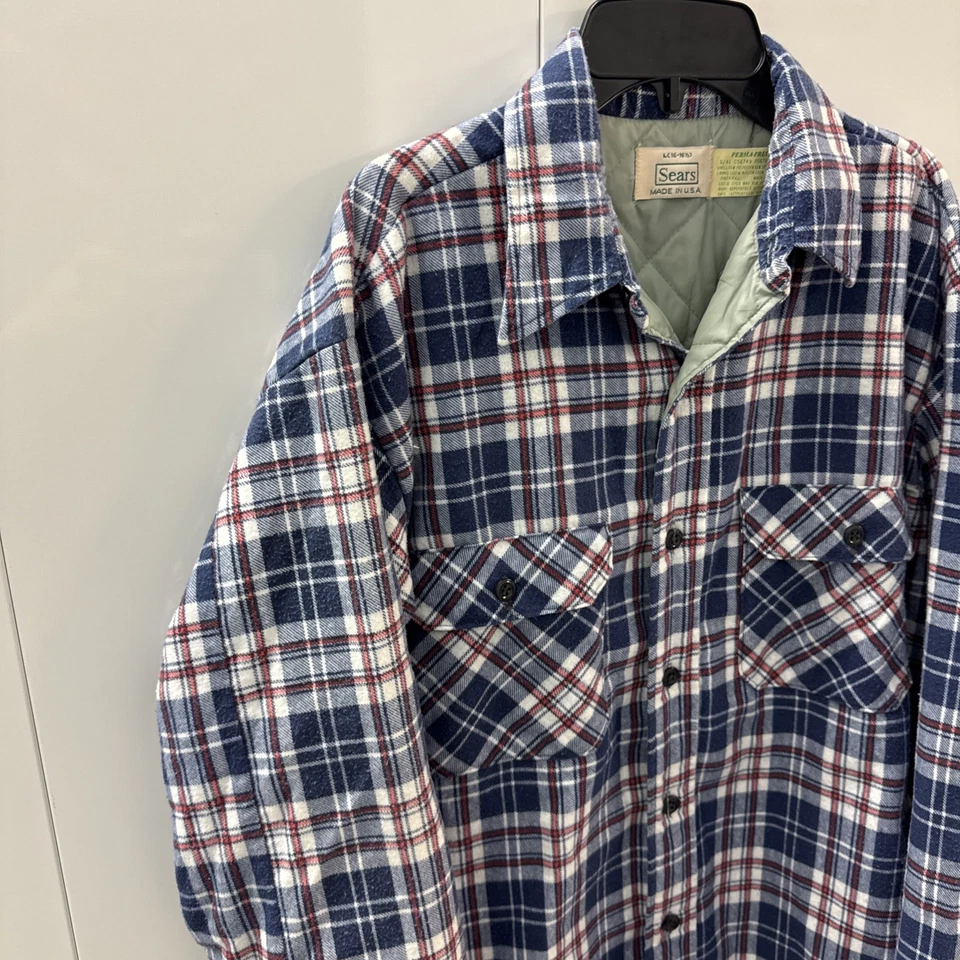 Винтажная клетчатая фланелевая рубашка Sears с подкладкой Perma Prest размер большой сделано в США - Изображение 3 из 4