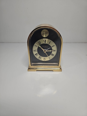 Vintage Seth Thomas -Tempus Fugit brass quartz mantel Alarm Clock #0463-WORKS!