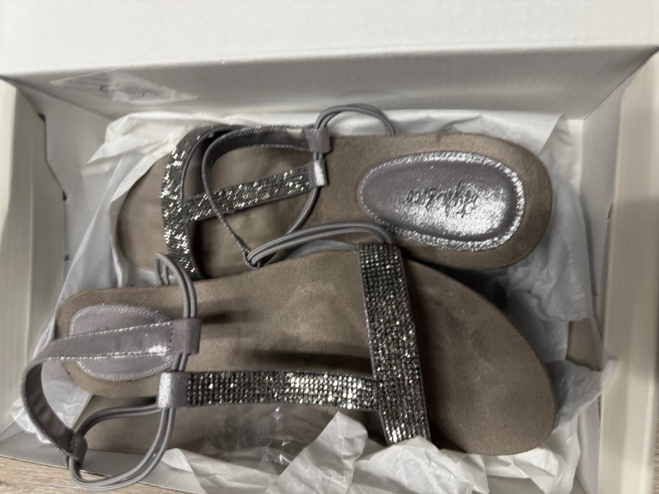 Style & Co сингл назад серебристые/серые тона открытый носок на танкетке каблук размер 8,5 М косоглазие акцент - Изображение 2 из 4