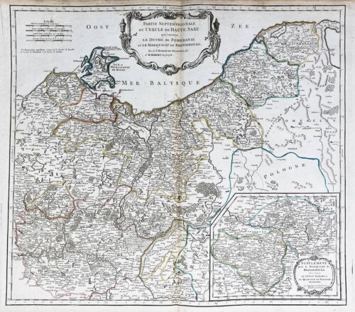 Mecklenburg-Vorpommern Pommern Poland Polska Poland Vaugondy Card Map 1750 - Picture 1 of 1