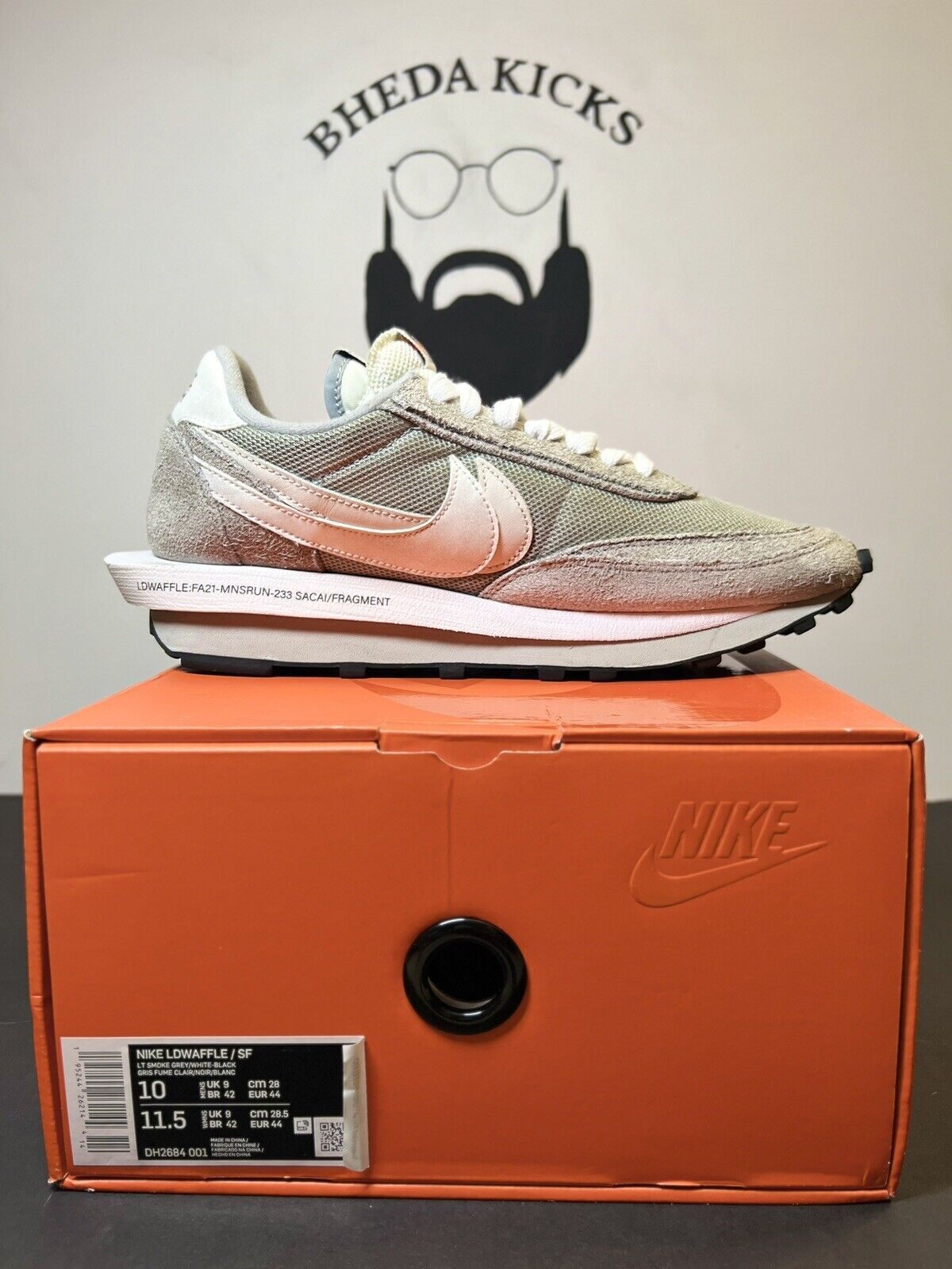 SACAI X NIKE Nike LDV Waffle x Fragment Design x Sacai Grigio SF Taglia 10 DH2684 001 Usate