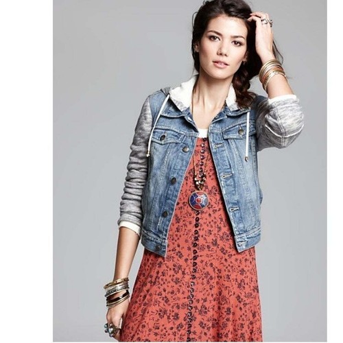 DENIM AND KNIT HOODED JACKET Size 