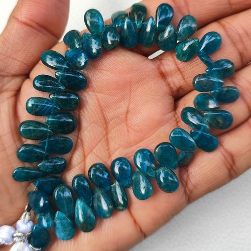 Natural Neon Blue Apatite Gem 10x7 to 11x7 mm Size Smooth Pear Beads 8" Strand - Picture 4 of 8