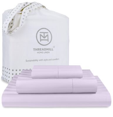 Threadmill 500 Thread Count Twin Size Damask Stripe, 3 Pc Luxury Cotton Sheet...