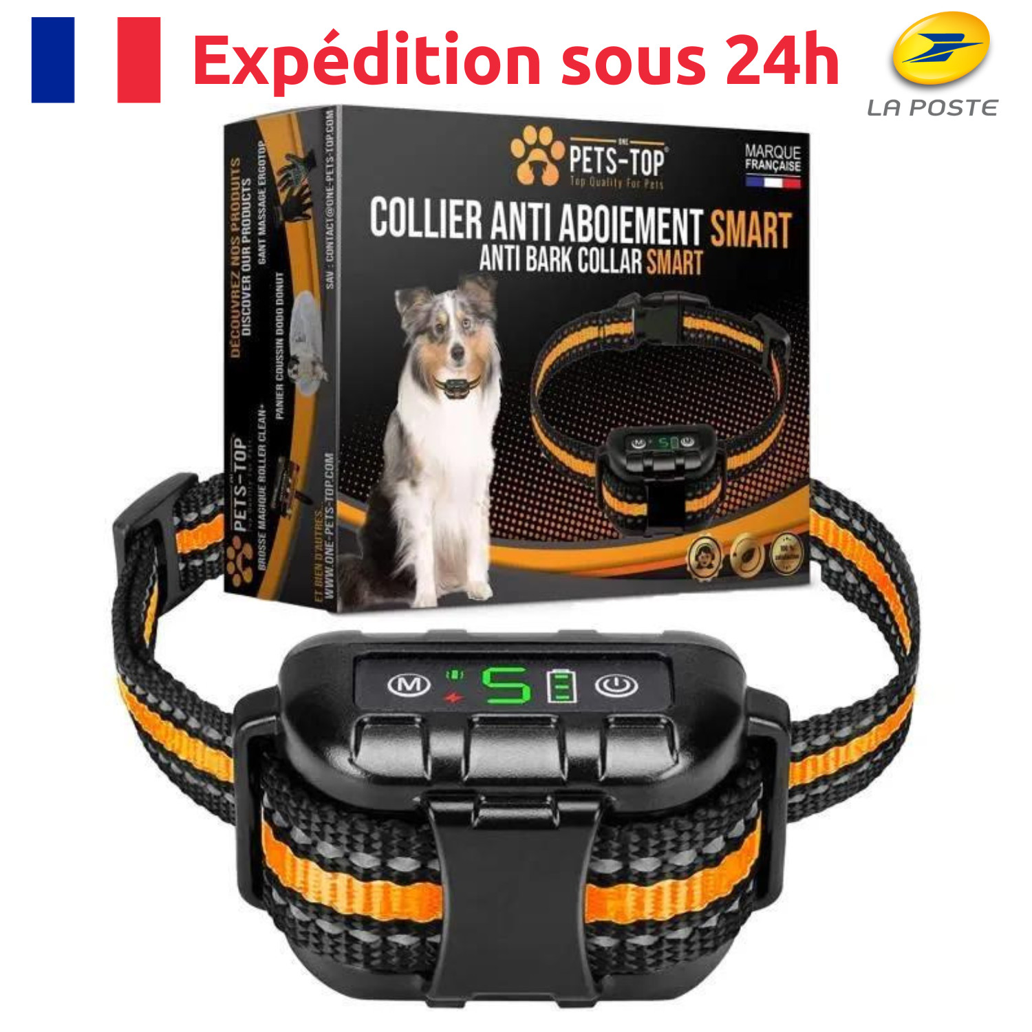 Collier Anti-Aboiement Automatique pour Chien Noir à Vibration