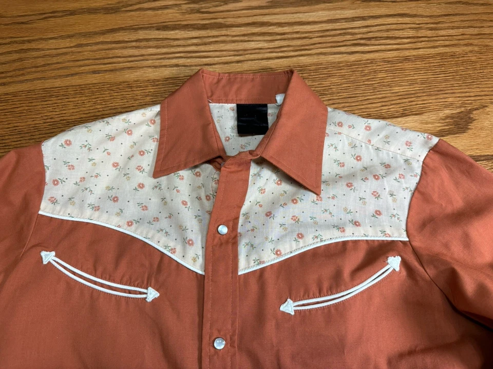 ¿Camisa vintage para hombre? Floral Western Perla Snap Manga Larga Cuello Óxido 60’s 70’s? Foto 4 de 4