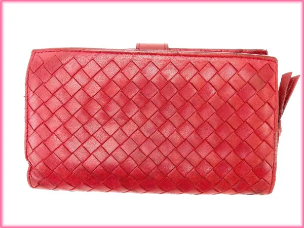 Bottega Veneta Wallet Purse Intrecciato Red Woman Authentic Used Y2028