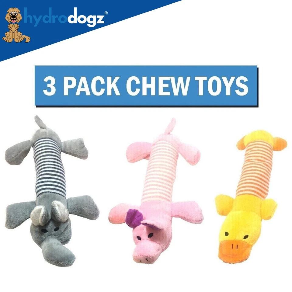 3 Pack Plush Dog Puppy Chew Toy Bundle Lot Squeaky Duck Pig Elephant - Image 2 of 4