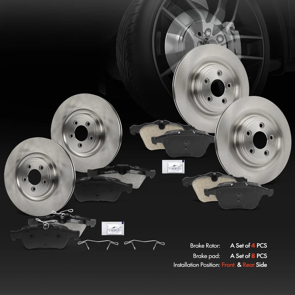 Front & Rear Side Disc Brake Rotor & Brake Pads for Jaguar XF 2010-2015 XJ XK - Image 4 of 4
