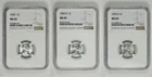 1943 P D S 1c Lincoln Steel Wheat Cent NGC MS 65 Three Coin Lot