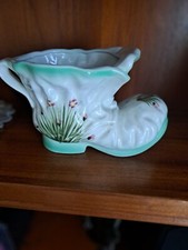 VINTAGE 8" FLORAL CERAMIC BOOT PLANTER VASE / ORNAMENT