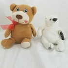 2 Stuffed Animal Plush - Vintage Coca Cola Bean Bag Polar Bear 4" + Kiss Teddy