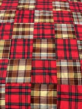 Vintage GRANDMA'S QUILT Burberry Plaid Hunter's Red Tartan Bed Spread sj7m56