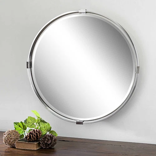 Contemporary Modern 30" Round Wall Mirror | Silver Nickel Chrome - Picture 6 of 6