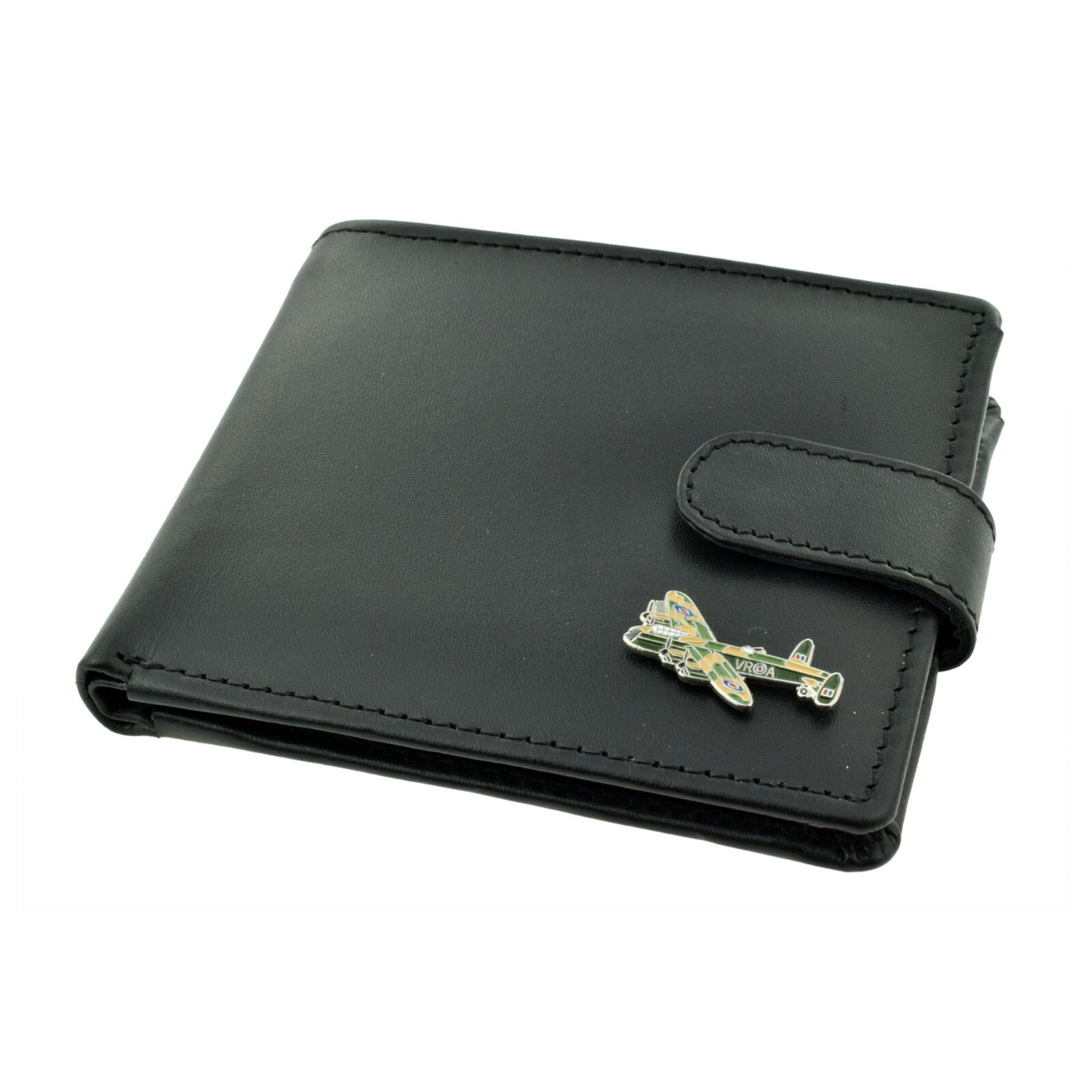 Genuine Black Leather Wallet with a Lancaster Bomber Aircraft Emblem