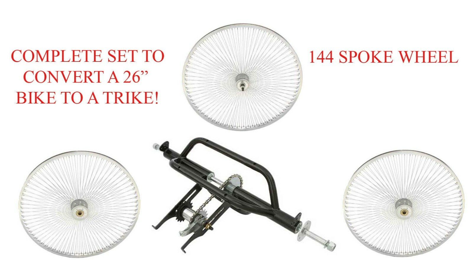 NEW!! 26" BLK/CP COMPLETE SET TO CONVERT A 26" BIKE TO A TRIKE! ALMOST GONE!!!