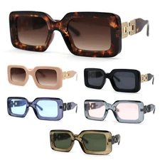 Womens Luxury Chain Arm Mod Narrow Rectangular Chic Sunglasses