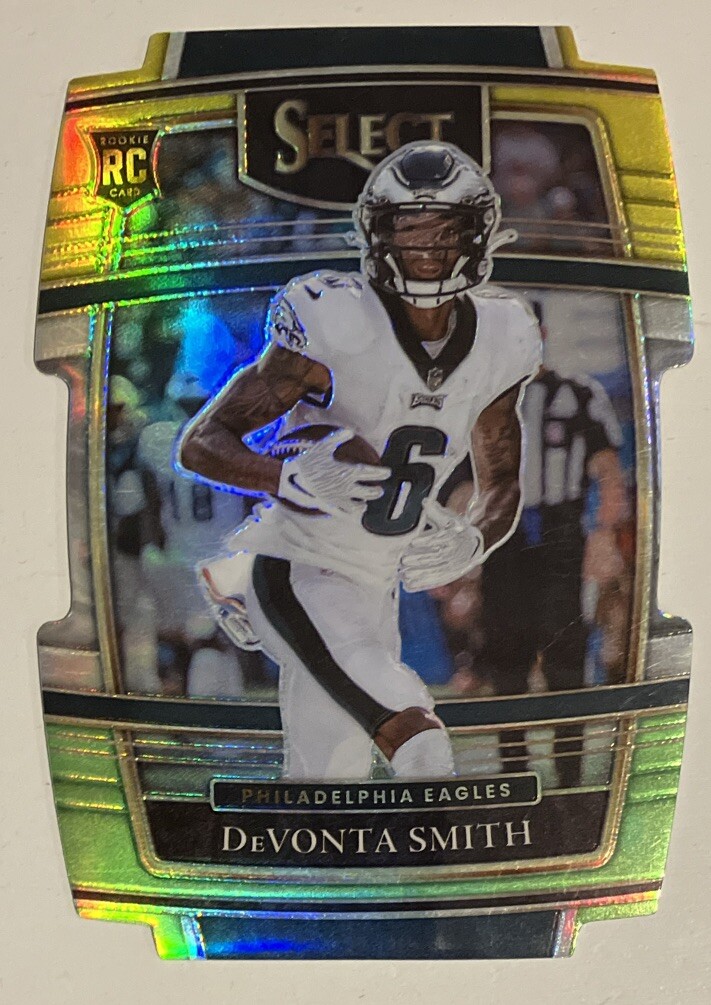 2021 Select DeVonta Smith #49 Green Yellow Prizm Die Cut Concourse Rookie Eagles
