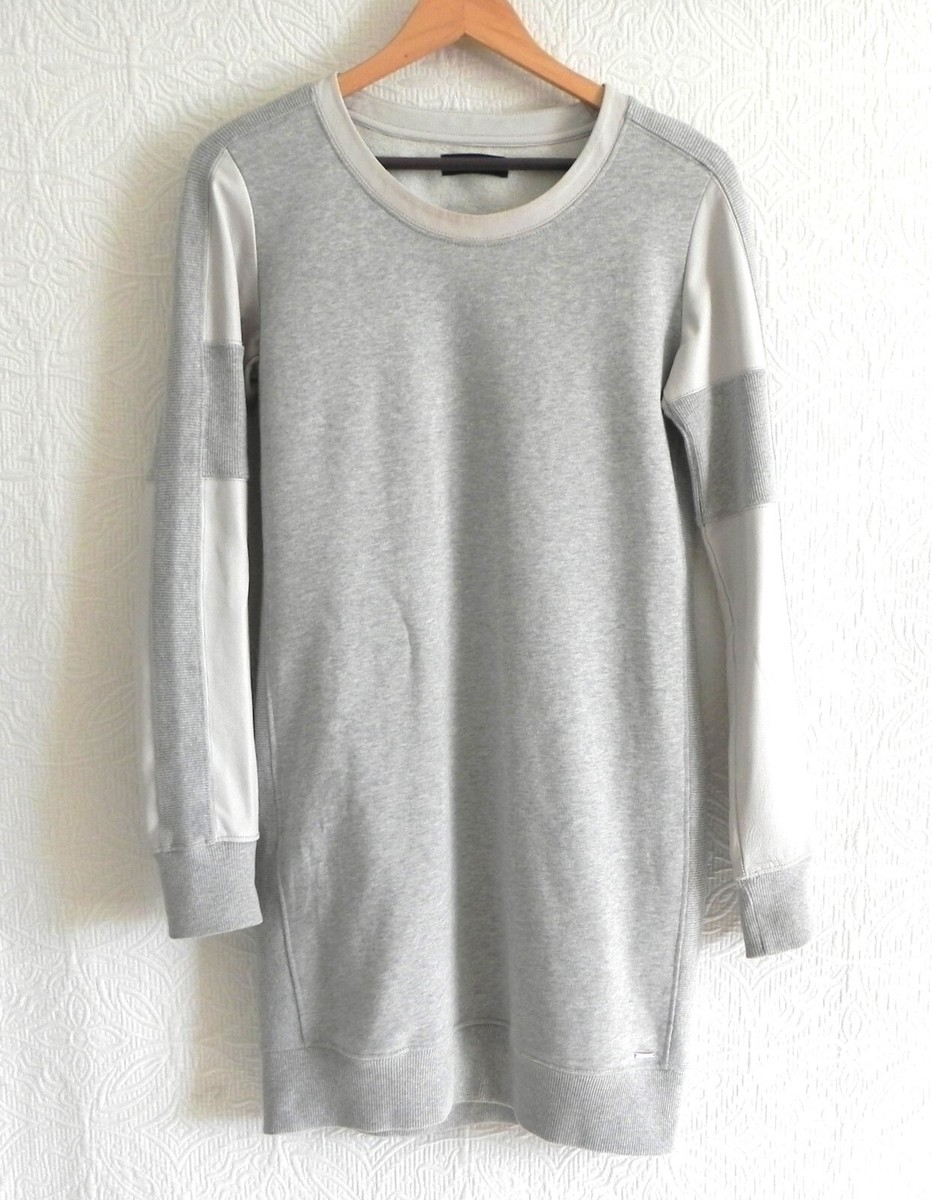 Diesel Sweatshirt Dress Mini Long Sleeve Heather Gray Soft Leather Trim  Size 6