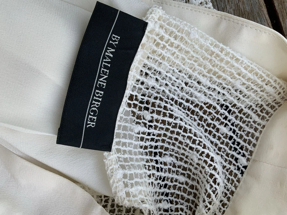 BY MALENE BIRGER IVORY SILK CREPE DE CHINE BLOUSE LACE TUNIC TOP 16 18 40 - Image 3 of 4