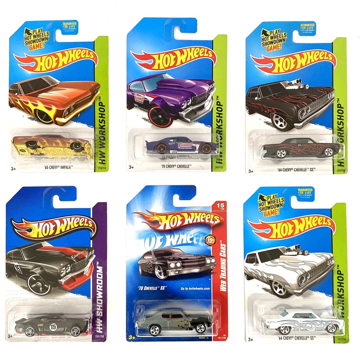 Hot Wheels Lot of 6 Classic Chevy Cars 70 Chevelle SS, 65