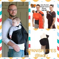 Rockin' Baby Mother Baby Infant Sling "SPANISH EYES  4 Holds NEW Solid BLACK