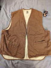 Carhartt Vest XL Tall Vintage USA Made Sherpa Lined Duck Canvas Brown Brkn Zip