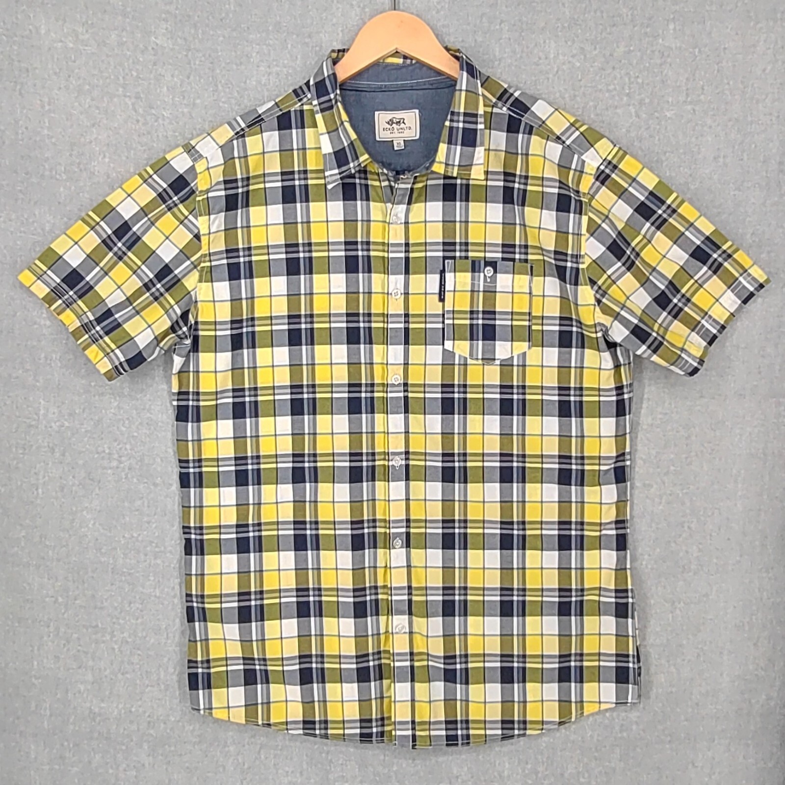 Ecko Unltd Shirt Men Extra Large Tartan Pocket Button Up Short Sleeve Multicolor