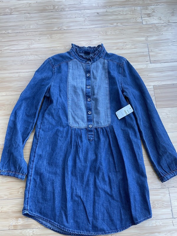 Gap Denim Shirt Girls Long M Chambray Collarless Long Sleeve 100% Cotton NWT!