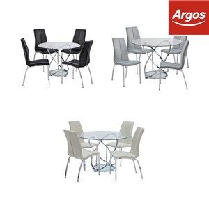 Details About Argos Home Atom Round 110cm Gl Dining Table 4 Chairs Black Grey White