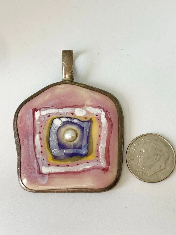 Colgante vintage de perlas de cerámica artesanal de plata de ley Foto 4 de 4