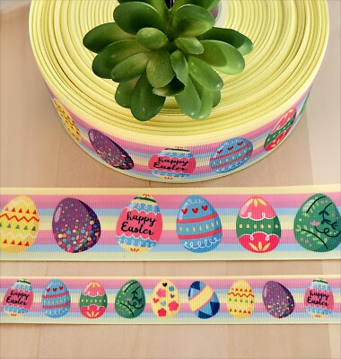 7/8 & 1.5'' (1 YD) Easter Egg Grosgrain Ribbon Easter Colored Eggs 