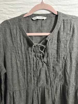 ZARA Embroidered Enthracite Grey Dress Above The Knee Mini SIZE L | eBay