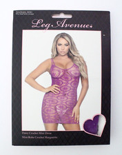 NWT - LEG AVENUE Women's DAISY CROCHET MINI DRESS (Purple) LINGERIE - OS
