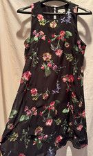 CALVIN KLEIN SIZE 10 Black Floral Multi Embroidered Chiffon Overlay Lined