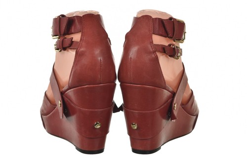 Zapatos de mujer Pour La Victoire talla 6 rojos tacones de gladiador sandalias de cuero con cuña - Imagen 4 de 6
