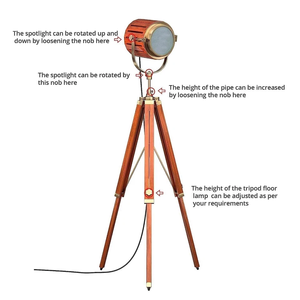 Vintage Studio Theater Spot Light Designer Antique Tripod Search Light Spot Lamp - Image 4 of 4