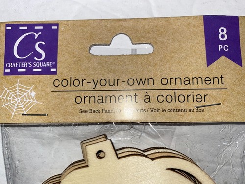 Crafters Square Wooden Color Your Own Ornaments 8 Pieces Cat Witches Hat - Picture 6 of 7