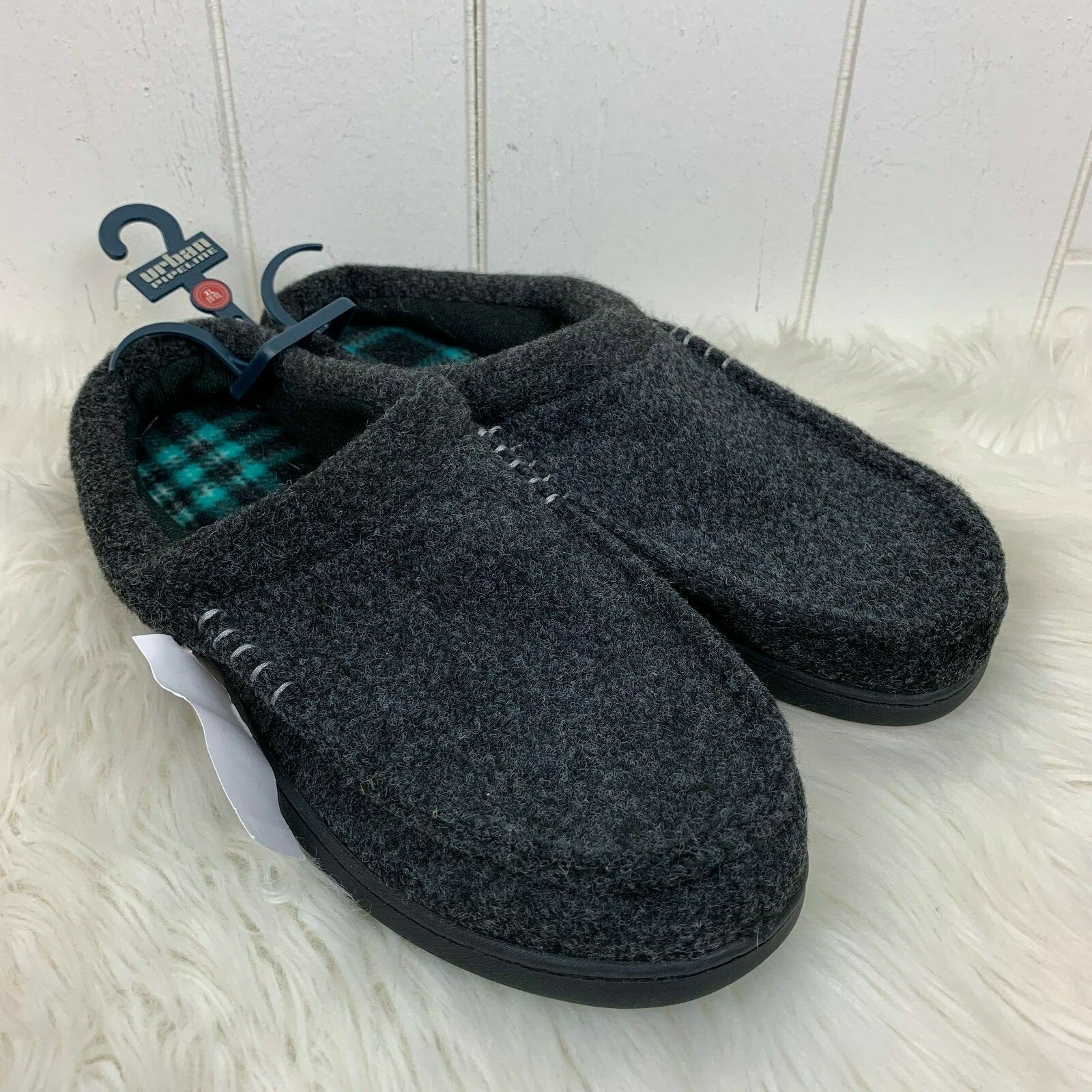 SAOLA Ciabatte uomo XL 12 13 grigio scuro nero a quadri interno esterno suola gomma slip on