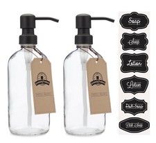 Clear Glass Pint Jar Soap and Lotion Dispenser with Metal Pump - Black - 2 Pack