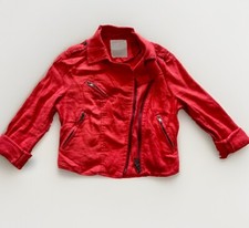 Free People Cropped Jacket Red Coral Size 2 Asymmetric Zip Linen Moto Military