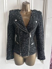 Zara Black Boucle Fantasy Tweed Blazer Biker Jacket S
