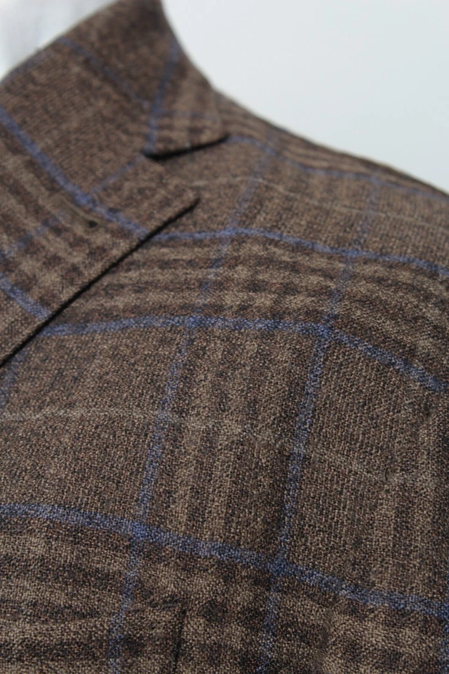 Cantarelli Hombre 3 BTN Cuadros Lana Tweed Marrón Chaqueta US40/IT50 Foto 4 de 4